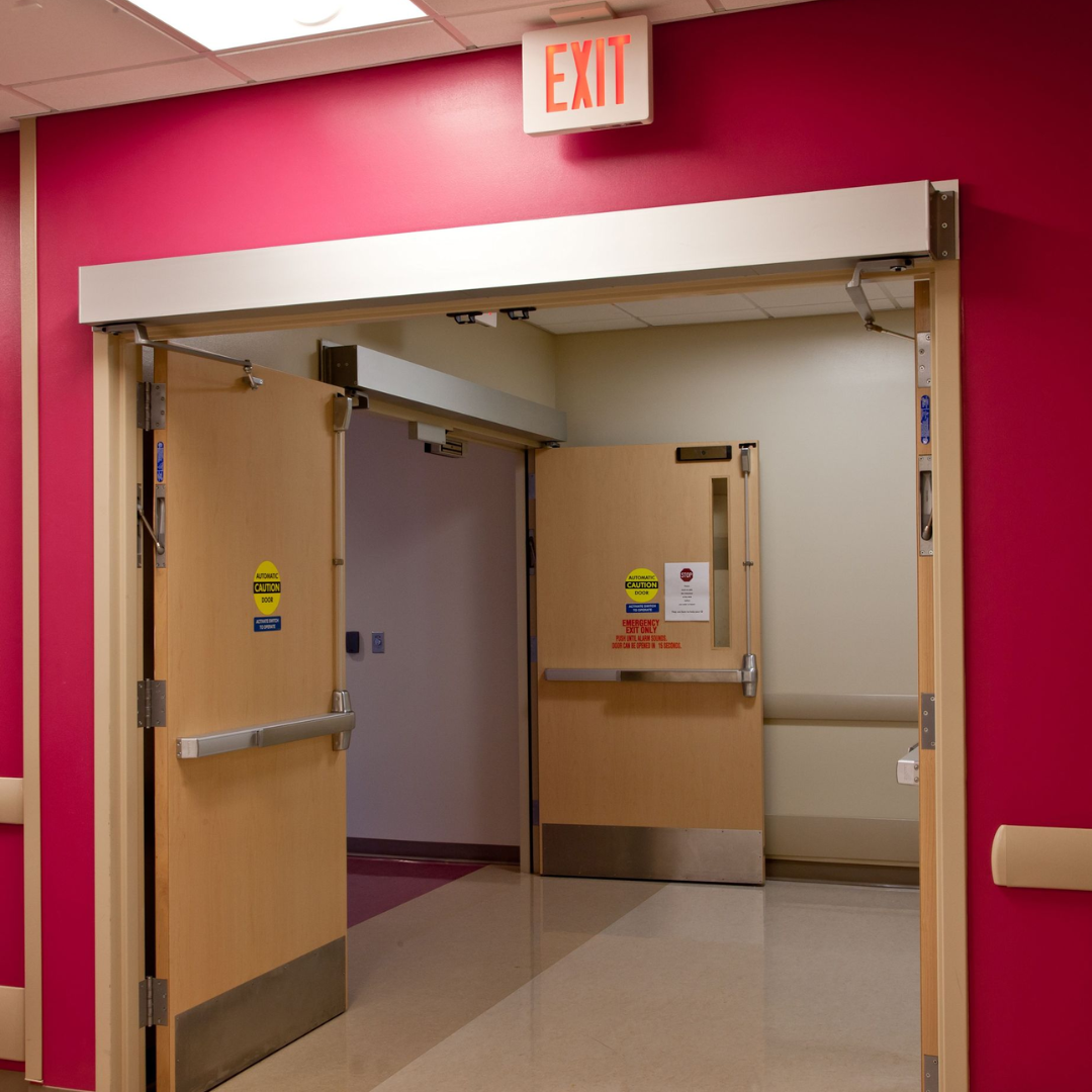 Fire-rated doors with exit hardware